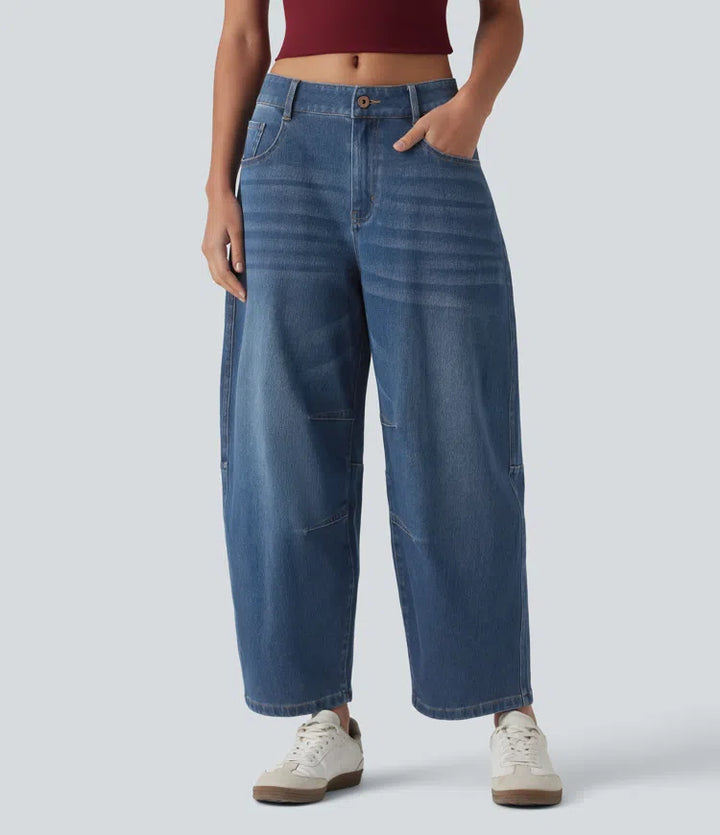 Halara Flex Low Rise Zipper Pockets Barrel Leg Casual Jeans