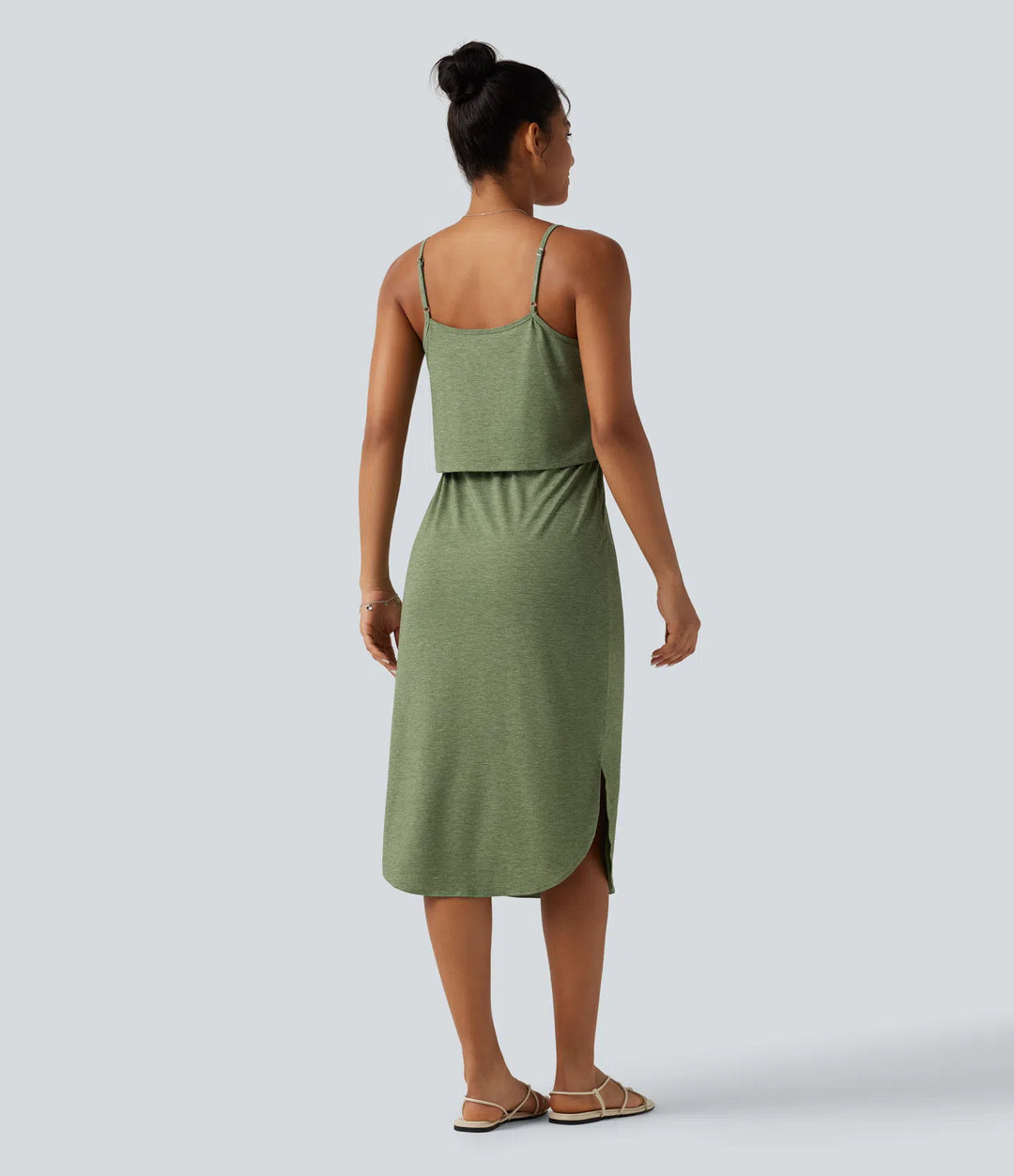 Drawstring Curved Split Hem Midi Casual Slip Dress