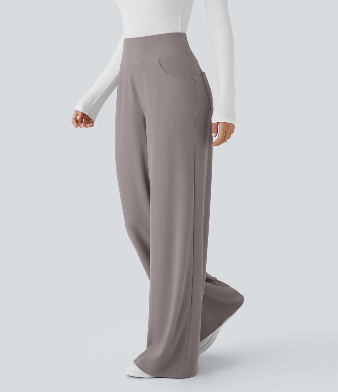 Halara Flex High Waisted Tummy Control Pockets Wide Leg Baggy Micro Waffle Work Pants
