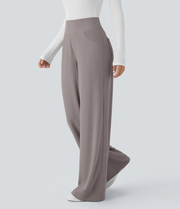 Halara Flex High Waisted Tummy Control Pockets Wide Leg Baggy Micro Waffle Work Pants