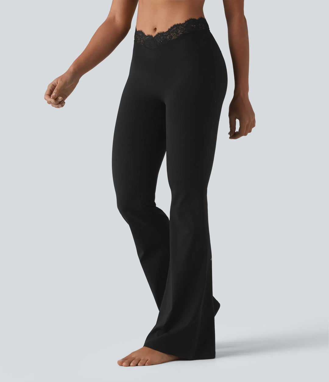 Halara UltraSculpt V-Shaped High Waisted Contrast Lace Yoga Flare Leggings with Pockets