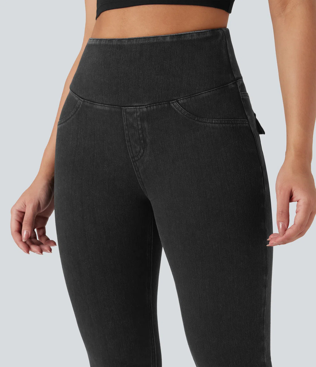 Halara Flex High Waisted Tummy Control Denim Casual Leggings with Pockets