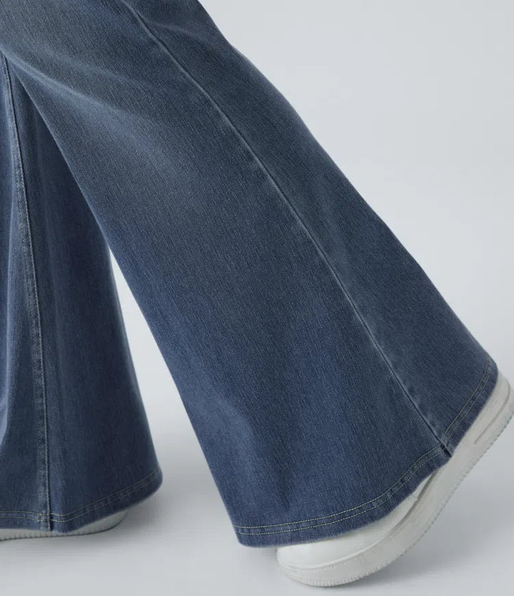 Halara Flex High Waisted Crossover Pocket Washed Casual Flare Jeans