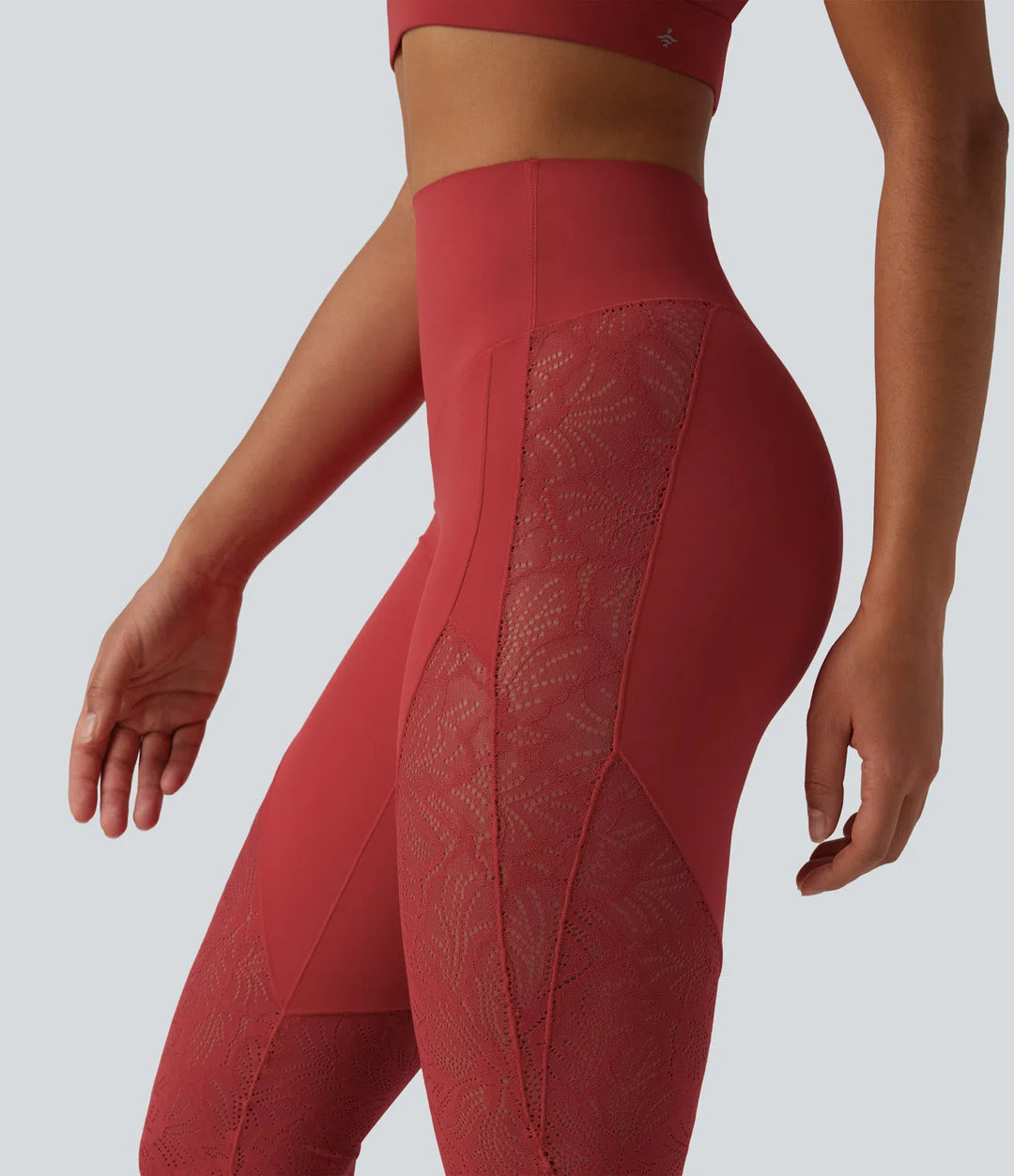 Halara UltraSculpt High Waisted Tummy Control Contrast Lace Yoga Flare Leggings with Pocket