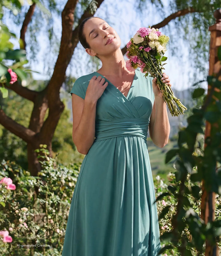 Breezeful V Neck Short Sleeve Pocket Tie Back Quick Dry Midi Casual Dress