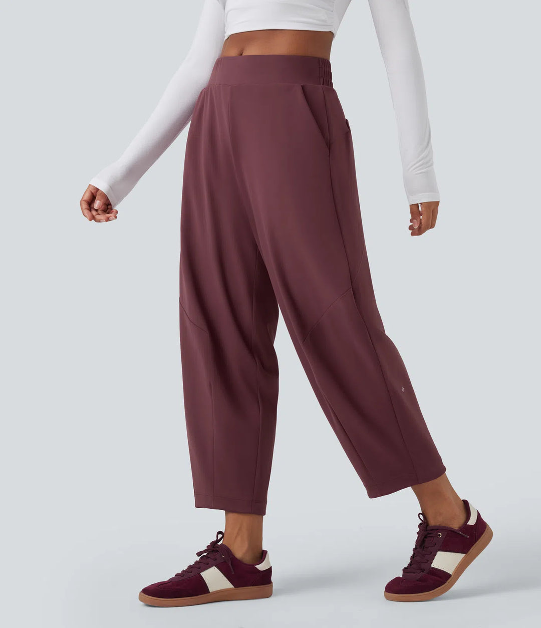 DayStretch Mid Rise Casual Barrel Leg Baggy 7/8 Pants with Pockets