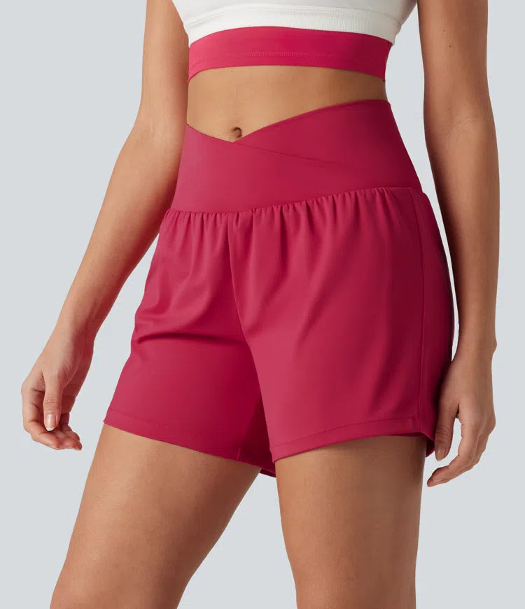SoftlyZero Airy Crossover High Waisted 2-in-1 InstantCool Yoga Shorts 5&