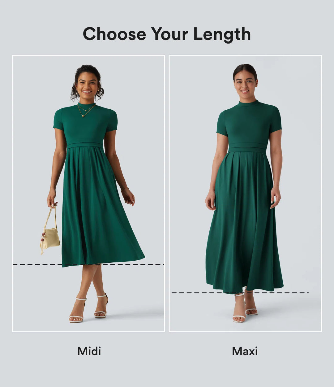 Stand Collar Short Sleeve Flare Midi Casual Dress with Pockets