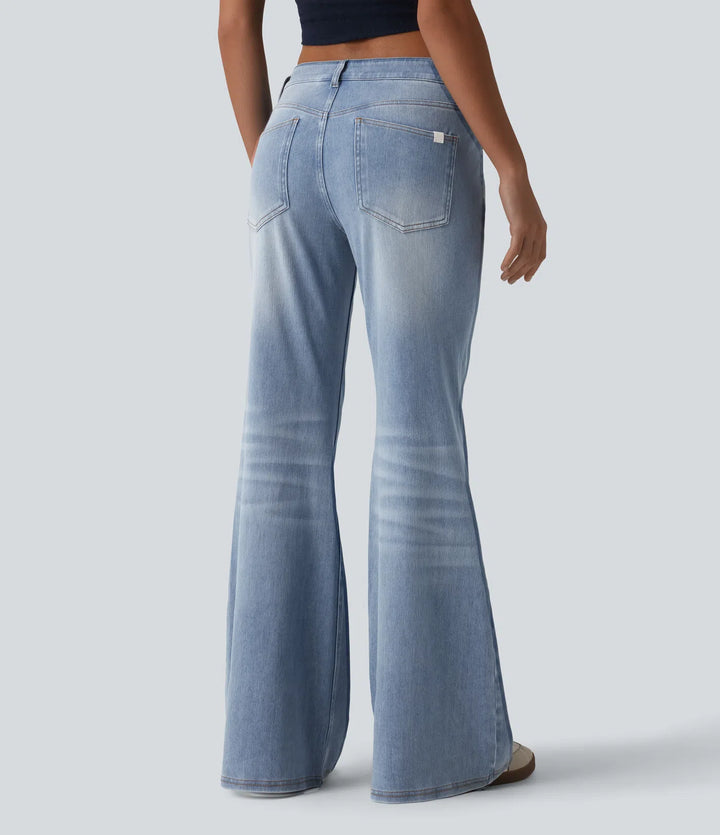 Halara Flex Low Rise Flare Washed Casual Jeans with Pockets