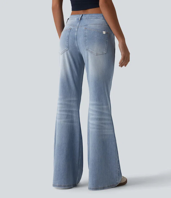 Halara Flex Low Rise Flare Washed Casual Jeans with Pockets