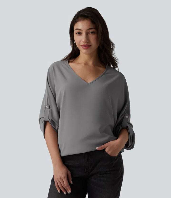 Wrinkle Recovery V Neck Long Sleeve Work Blouse