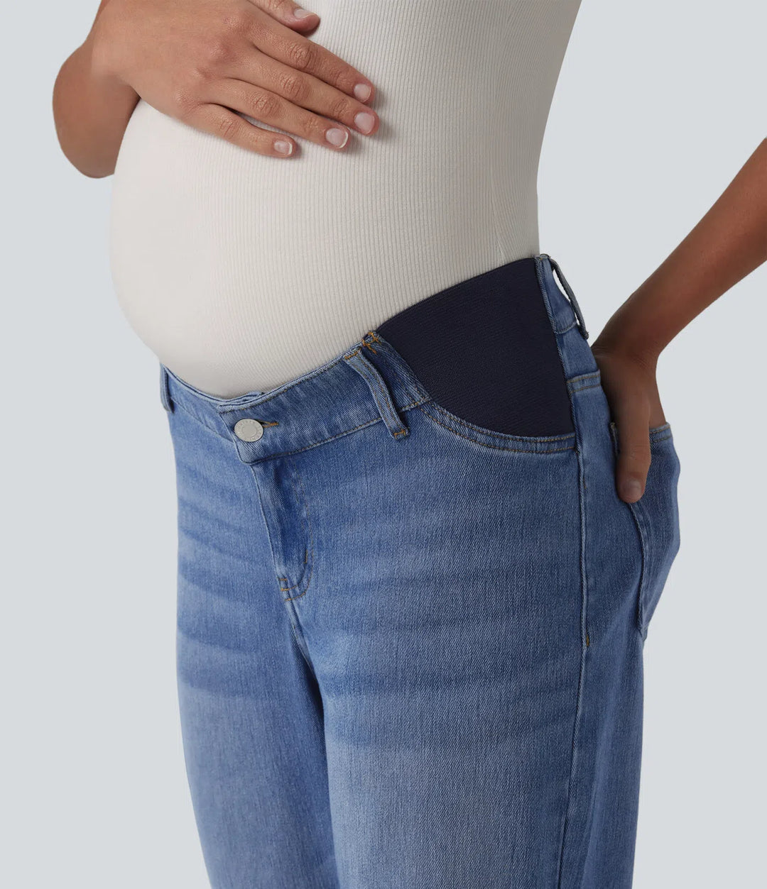 Halara Flex Mid Rise Straight Leg Maternity Casual Jeans with Pockets