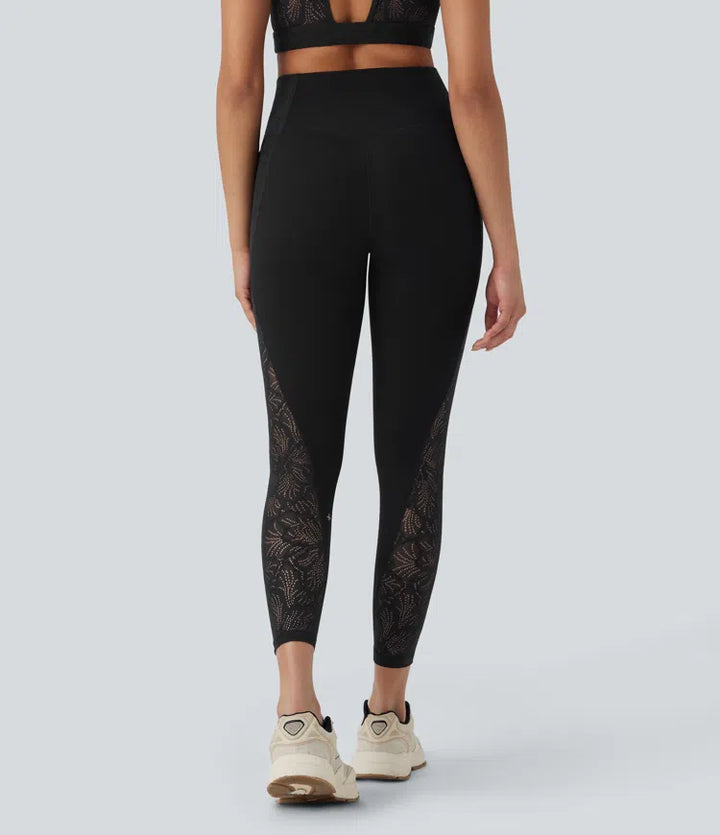Halara UltraSculpt High Waisted Tummy Control Contrast Lace Shaping Training Leggings with Pockets