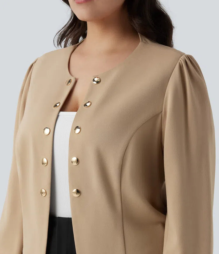 Plus Size Round Neck Long Sleeve Slim Work Blazer