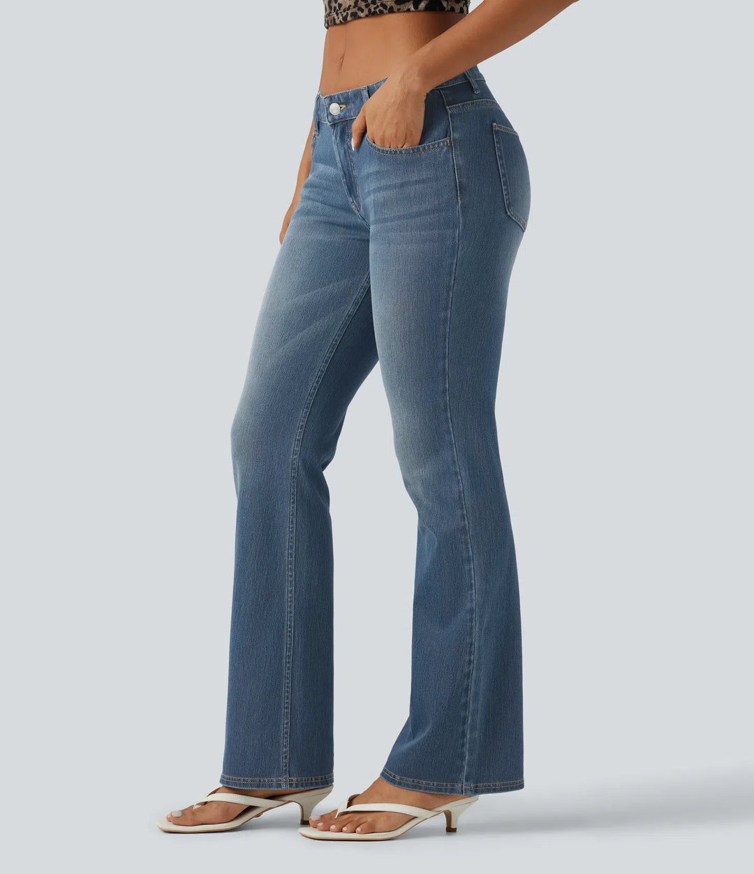 Halara Flex Low Rise Washed Bootcut Casual Jeans with Pockets