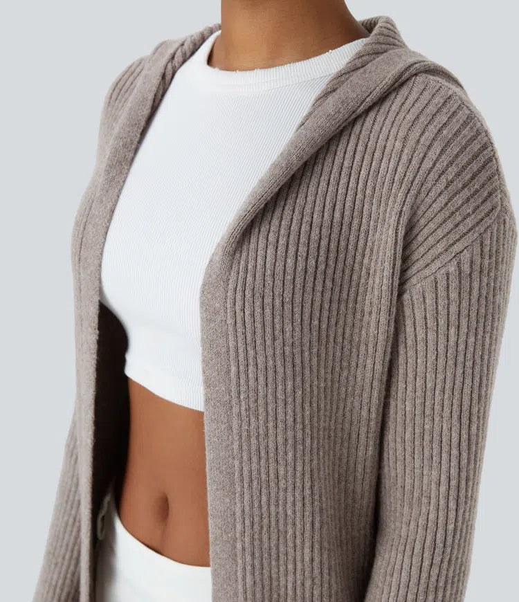 Hooded Long Sleeve Pocket Longline Casual Cardigan