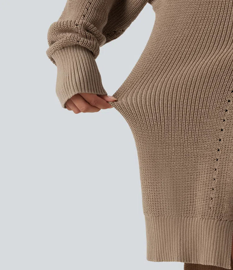V Neck Open Front Long Sleeve Longline Casual Cardigan