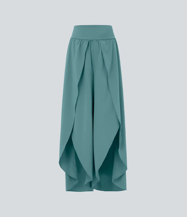 Breezeful High Waisted Back Waistband Pocket Palazzo Flowy Wide Leg Quick Dry Casual Pants