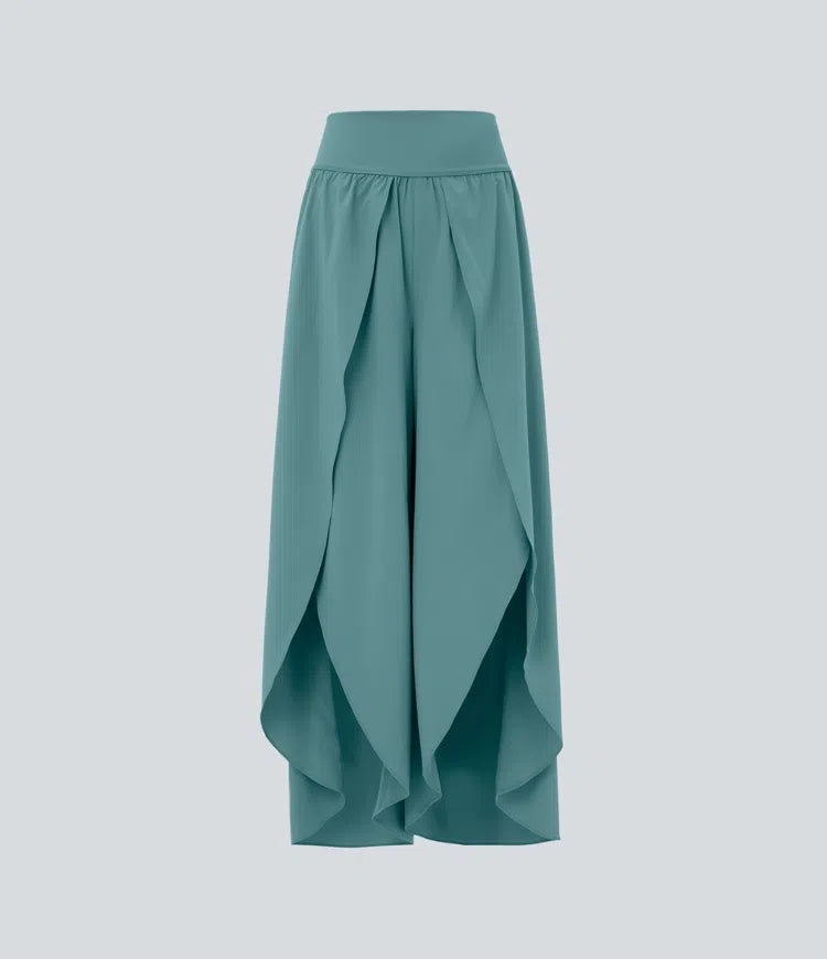 Breezeful High Waisted Back Waistband Pocket Palazzo Flowy Wide Leg Quick Dry Casual Pants
