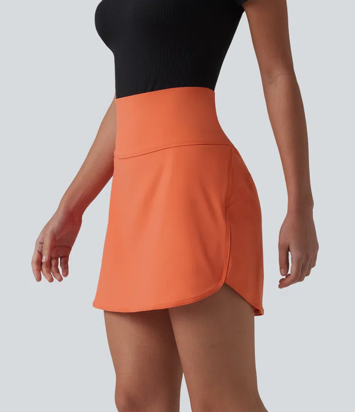SoftlyZero Airy Super High-Waist Tummy Control Curved Hem 2-in-1 Cool Touch Golf Mini Skirt with Pockets