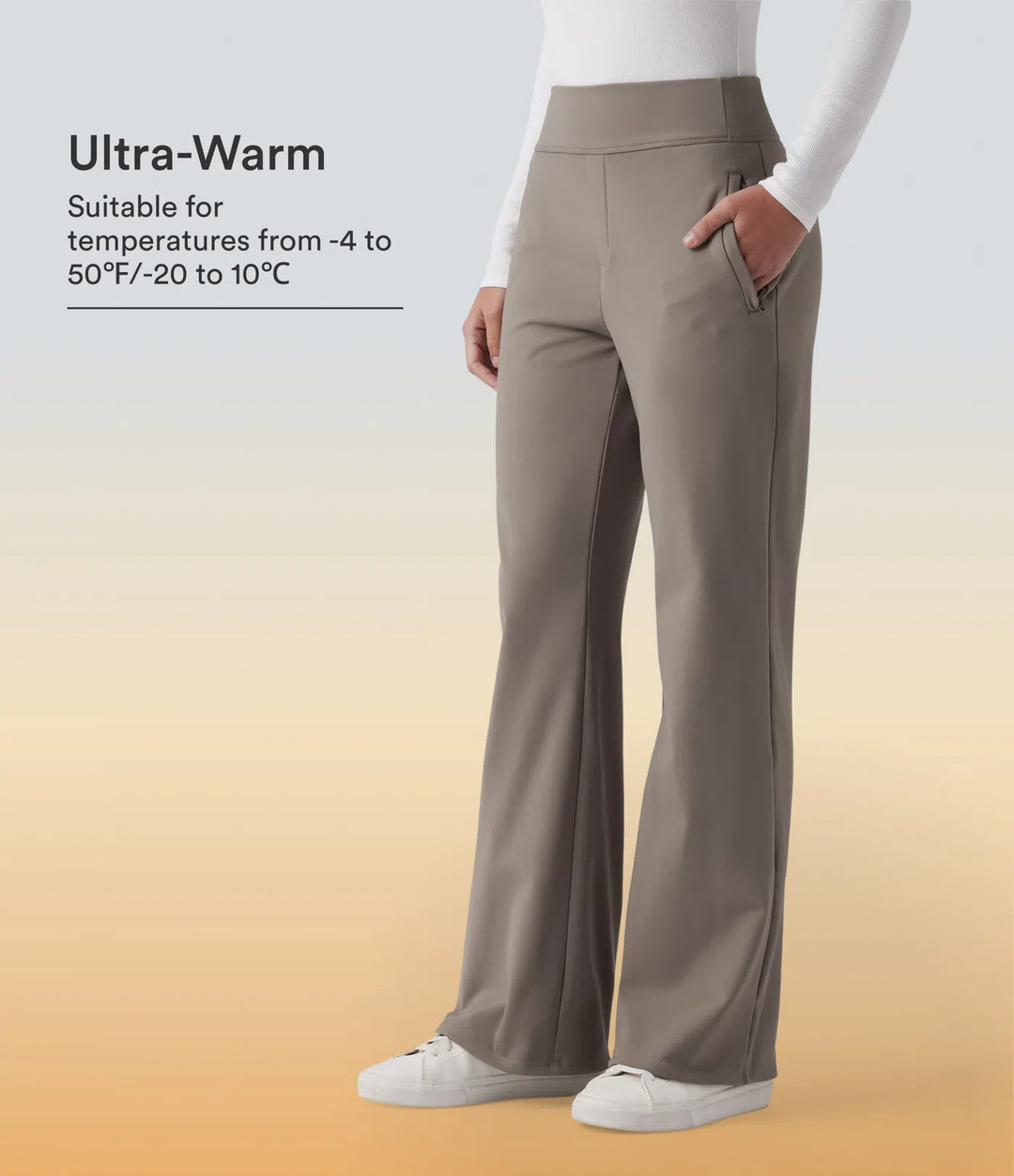 Mid Rise Fleece Work Flare Pants with Zip Pockets