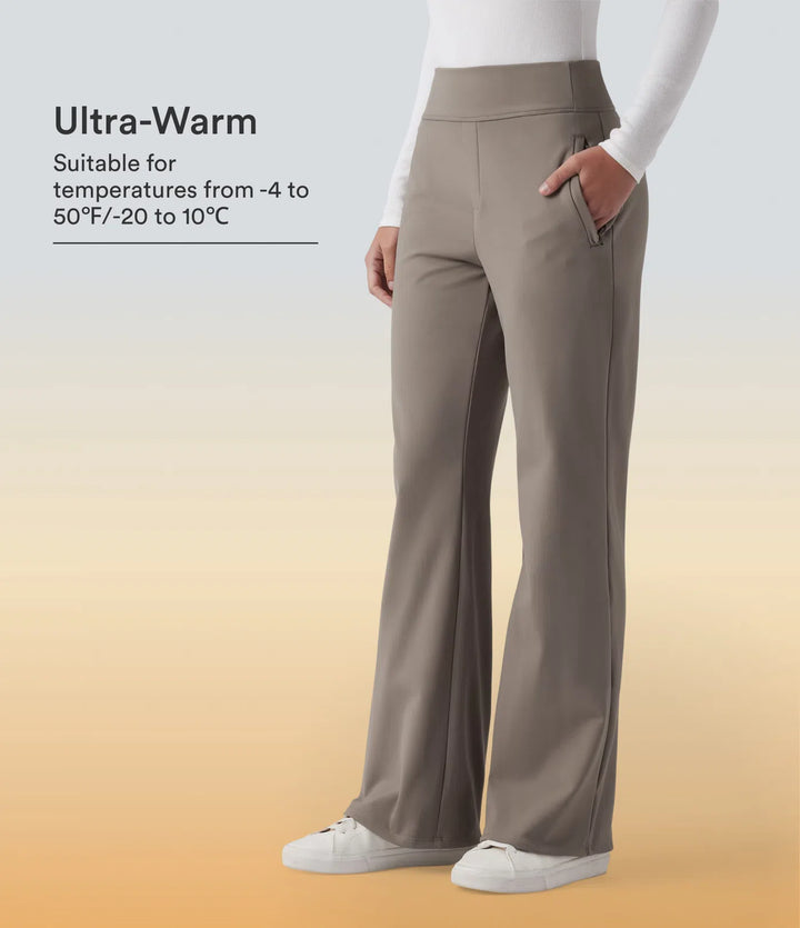 Mid Rise Fleece Work Flare Pants with Zip Pockets