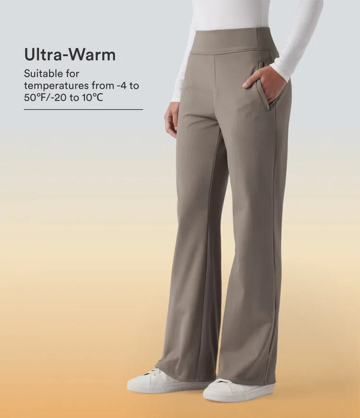 Mid Rise Fleece Work Flare Pants with Zip Pockets