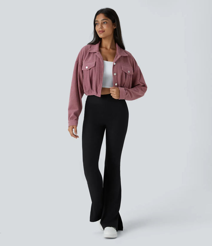 Pocket Cropped Corduroy Casual Jacket