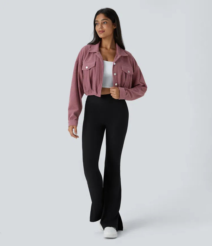 Pocket Cropped Corduroy Casual Jacket