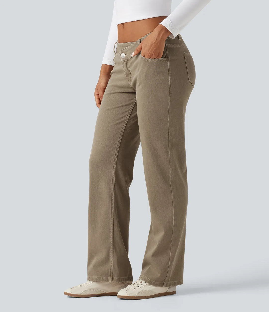 Halara Flex Low Rise Asymmetric Straight Leg Colorful Casual Jeans with Pockets