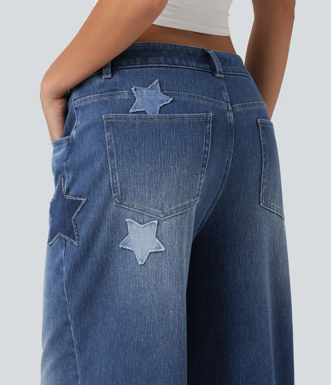 Halara Flex High Waisted Baggy Embroidery Casual Jeans with Pockets