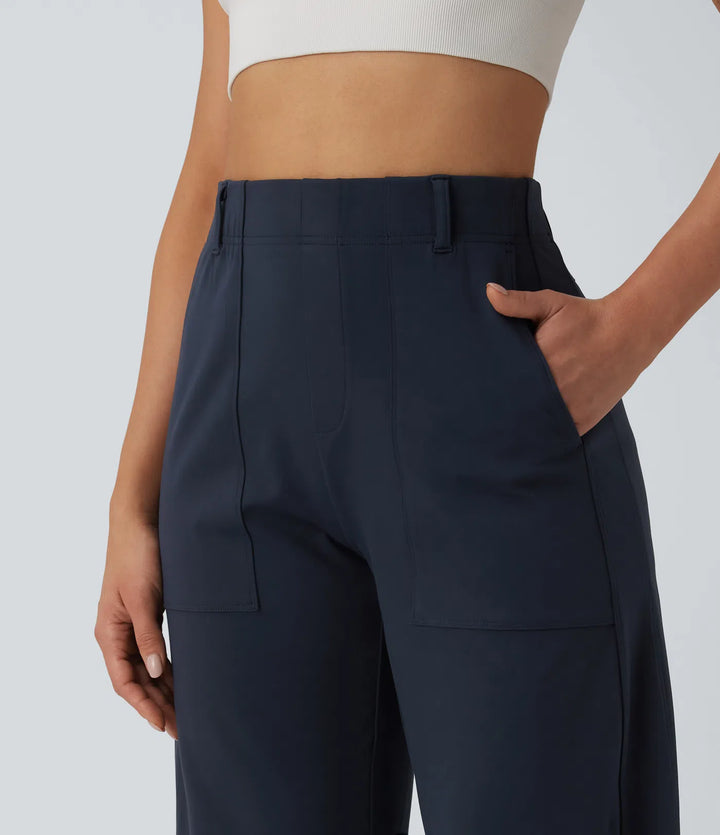 DayStretch High Waisted Barrel Leg Casual Pants with Pockets