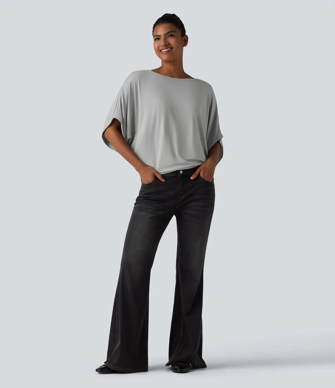 Round Neck Batwing Sleeve Relaxed Casual Top