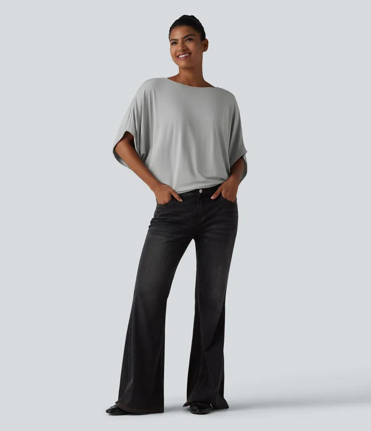 Round Neck Batwing Sleeve Relaxed Casual Top