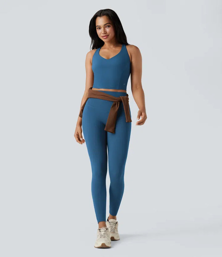 Halara UltraSculpt Deep V-neck Push-Up Crisscross Back 2-in-1 Yoga Tank Top