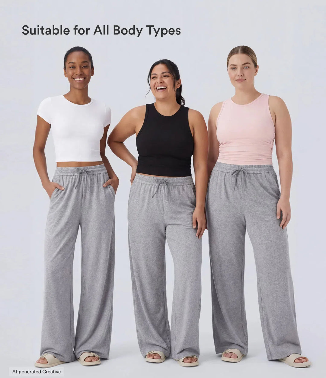 High Waisted Drawstring Pocket Wide Leg Baggy Casual Pants