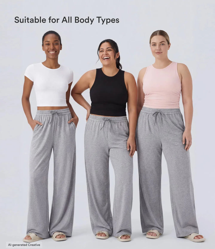 High Waisted Drawstring Pocket Wide Leg Baggy Casual Pants