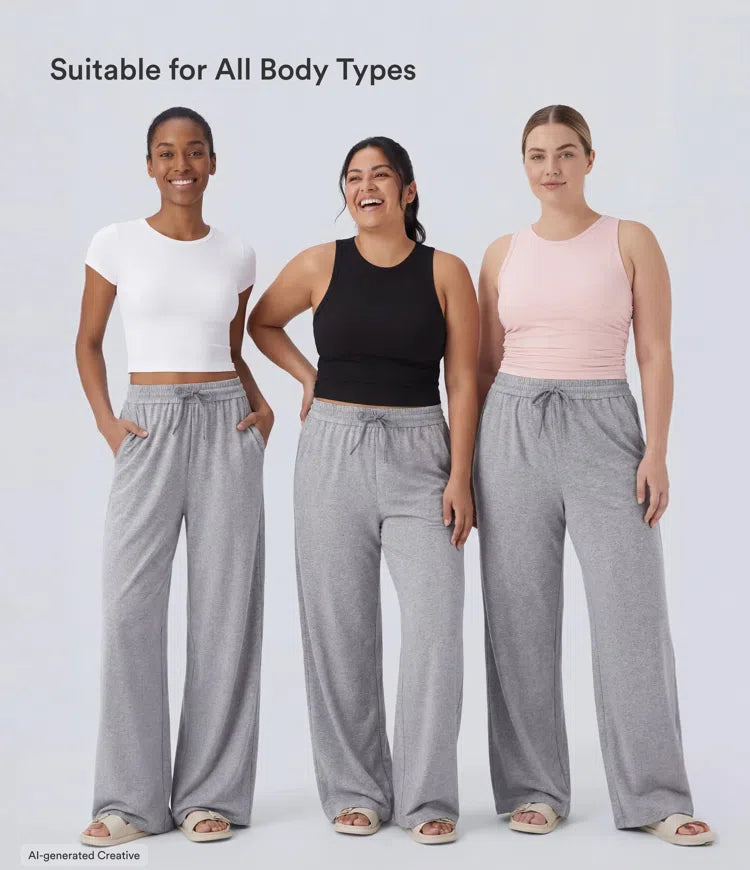 High Waisted Drawstring Pocket Wide Leg Baggy Casual Pants