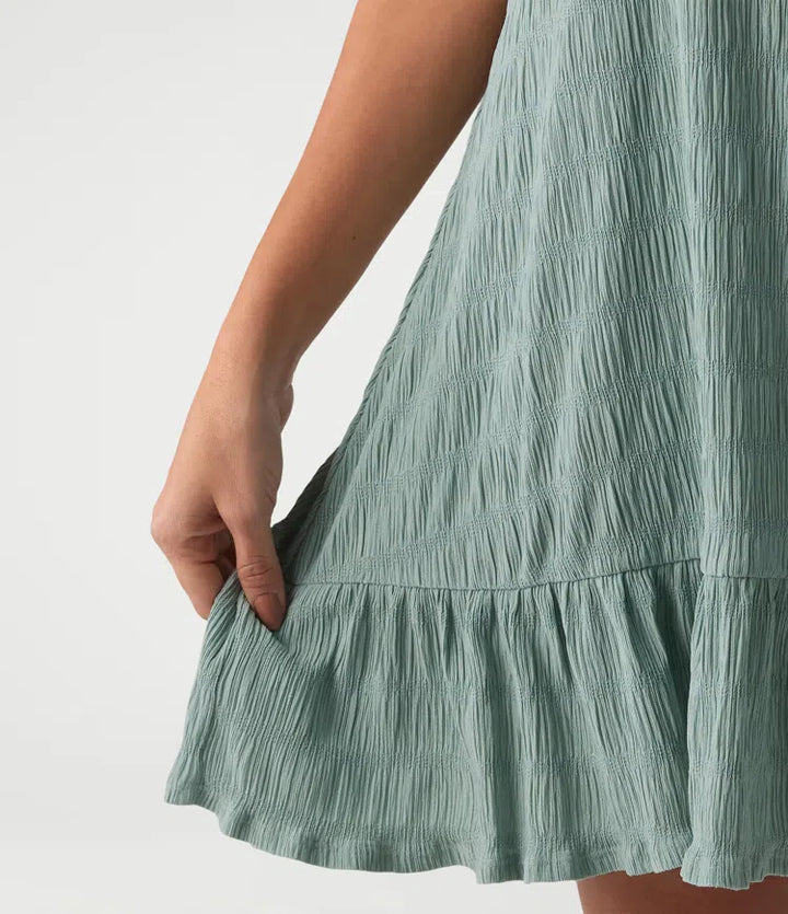 Round Neck Built-in Bra Sleeveless Ruffle Hem Mini Casual Dress
