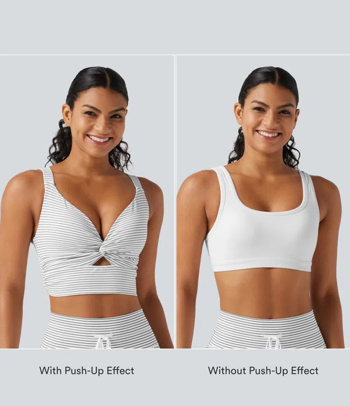 Low Support Non-Removable Pad Push-Up Stripe Yoga Sports Bra