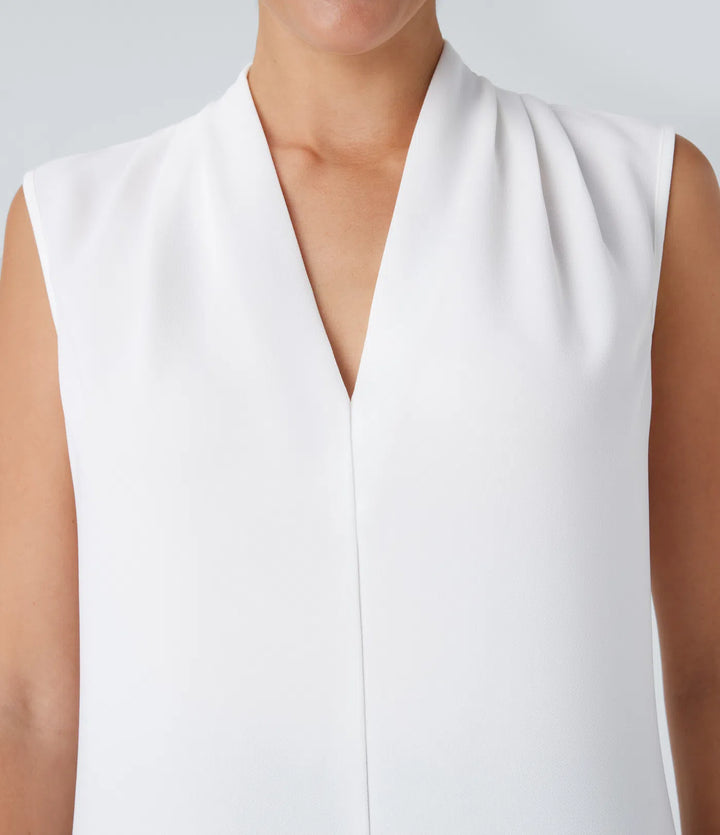 V Neck Sleeveless Work Blouse