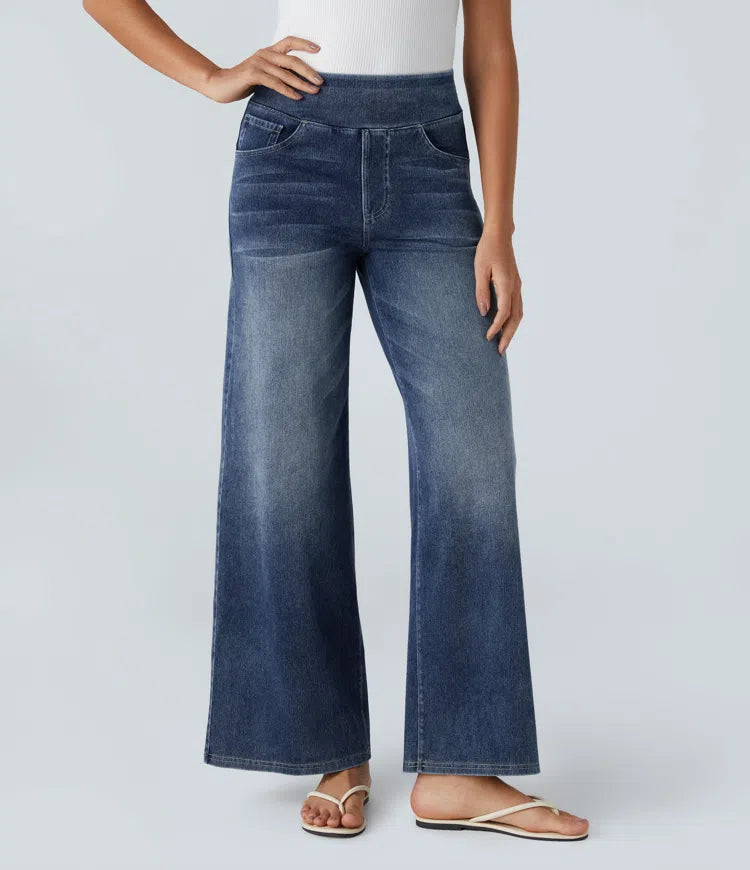 Halara Flex High Waisted Pockets Baggy Wide Leg Washed Casual Jeans