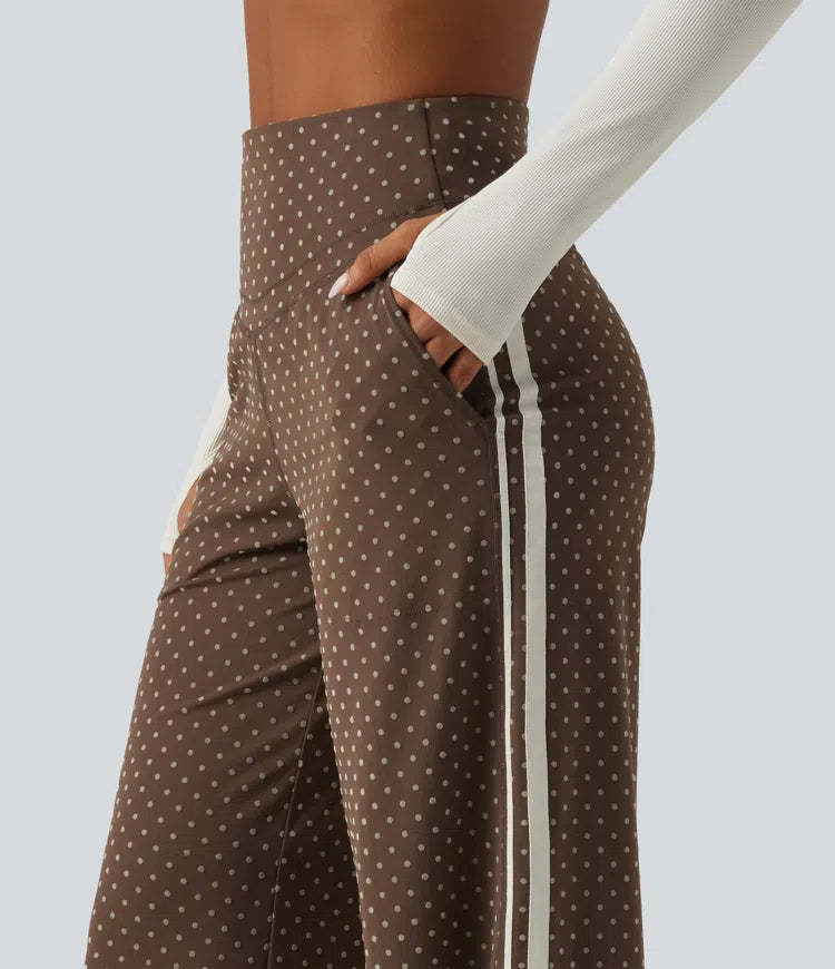 Halara UltraSculpt Flocked High Waisted V Shaped Tummy Control Straight Leg Polka Dot Yoga Pants with Pockets