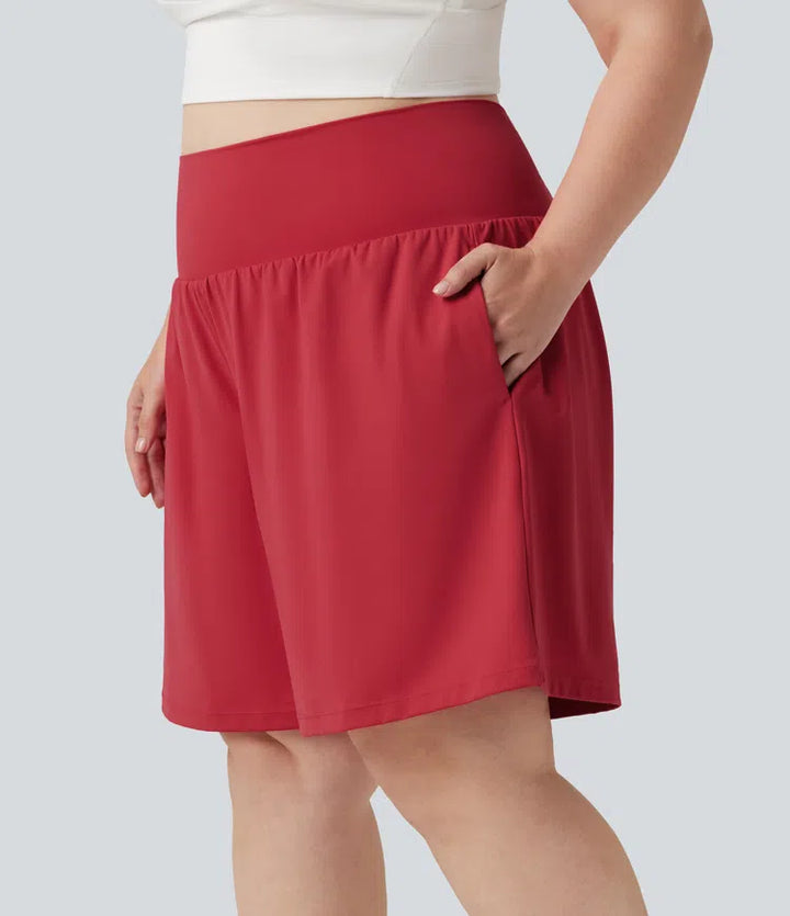 Plus Size SoftlyZero Airy Super High Waisted 2-in-1 InstantCool Yoga Shorts 9&