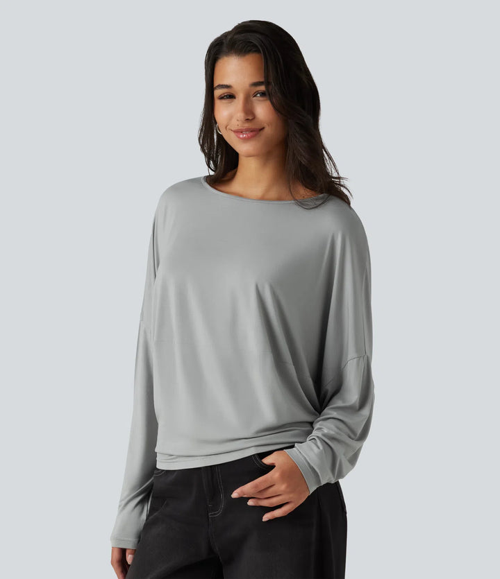 Round Neck Long Sleeve Relaxed Casual Top