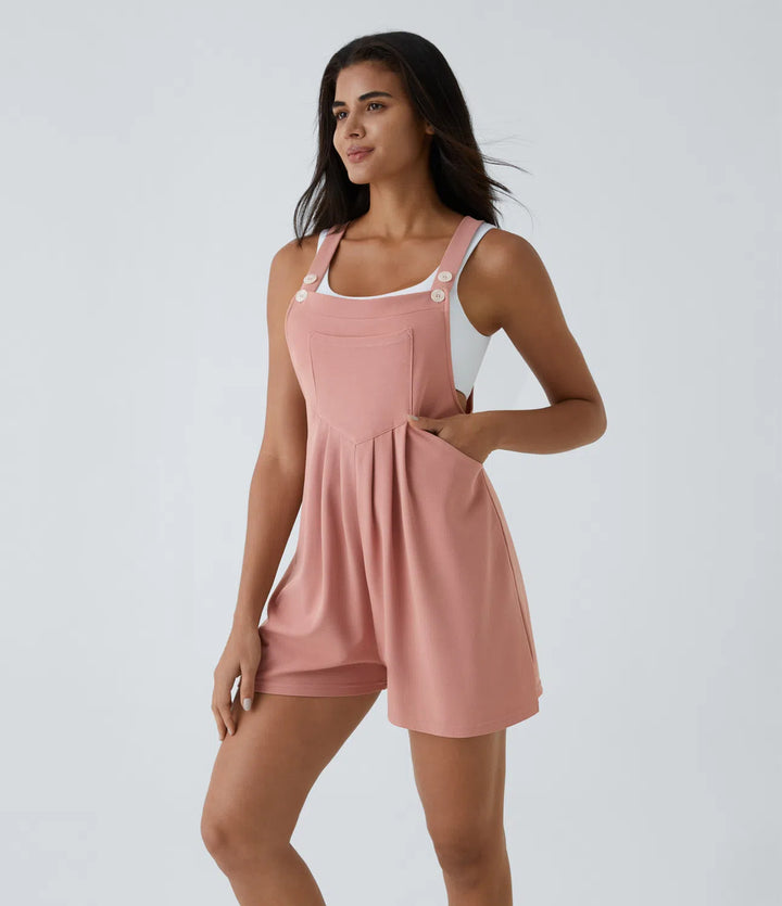 Pockets Waffle Casual Short Overalls
