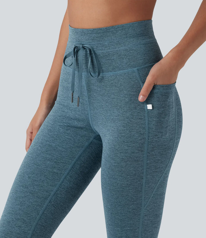 Halara UltraSculpt Heathered High Waisted Drawstring Quick Dry Yoga 7/8 Leggings with Pockets