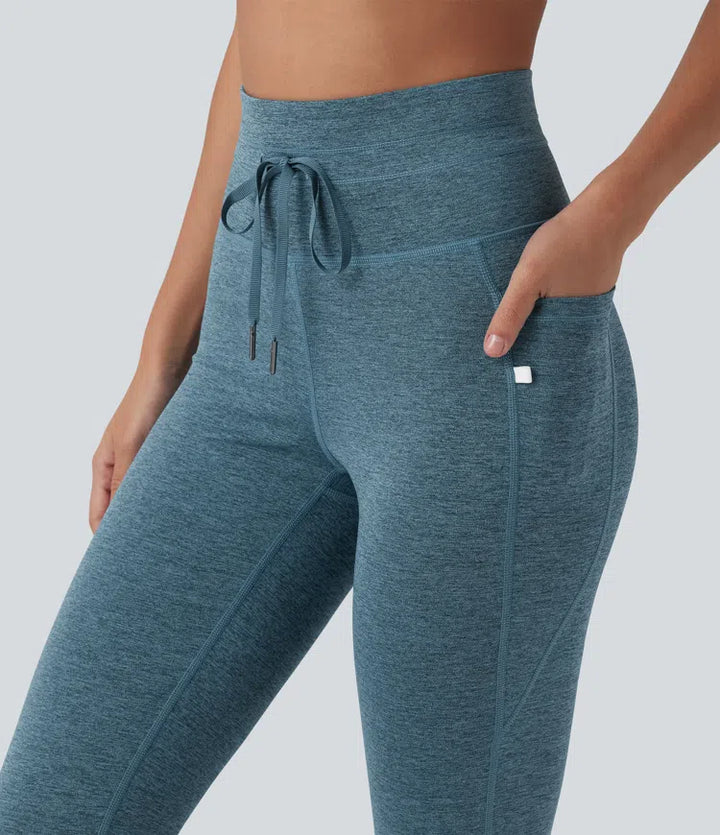 Halara UltraSculpt Heathered High Waisted Drawstring Quick Dry Yoga 7/8 Leggings with Pockets