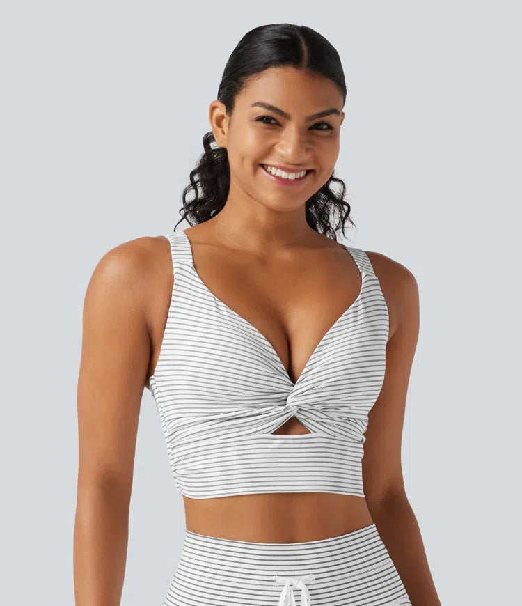 Low Support Non-Removable Pad Push-Up Stripe Yoga Sports Bra