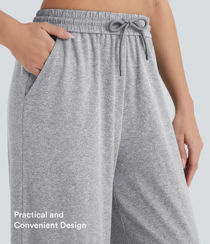 High Waisted Drawstring Pocket Wide Leg Baggy Casual Pants
